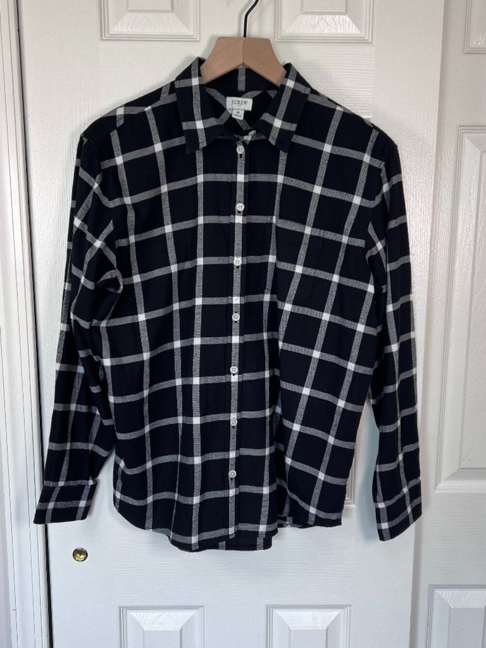 J.Crew Factory Window Pane Button Down Flannel Shirt Black/White Size S